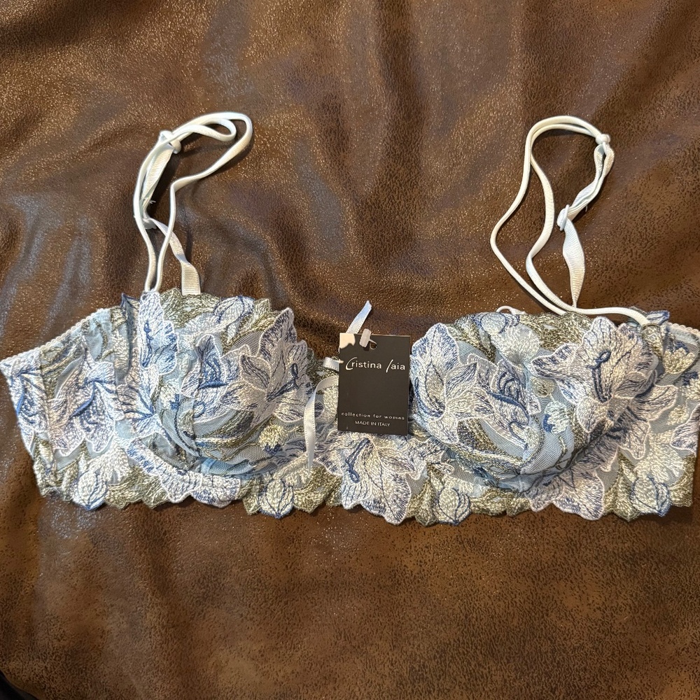 Cristina Laia Blue Embroidered Bra with Adjustable Straps 36C NWT